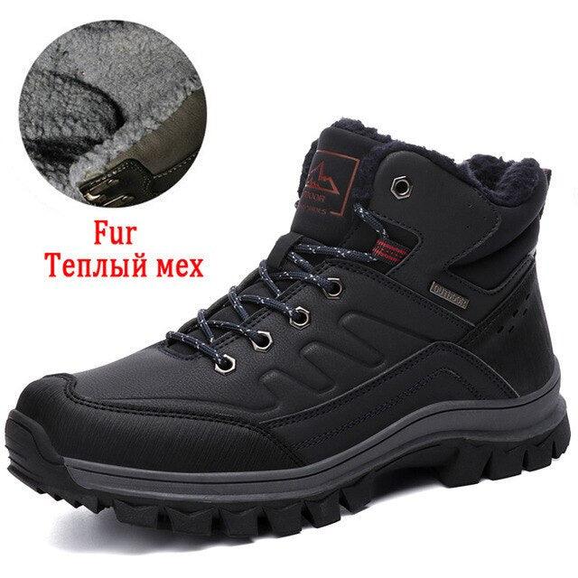 Winter Mens Boots Plush Warm Snow Boots Waterproof Outdoor Short Boots Leather Ankle Hiking Boots Mens Waterproof Outdoor Snow Boots Winter Cold Weather Shoes