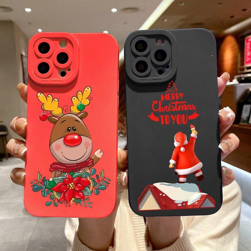 Winter Merry Christmas Case For iPhone 13 12 11 Pro Max Xr Xs X 8 7Plus Silicone Soft Cute Back Phone Cover Christmas Phone Case for Women Girls Soft Shockproof Protective Slim Case