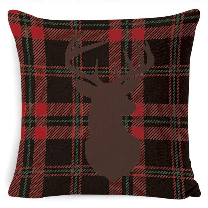 Winter Merry Christmas Cushion Cover Red Christmas Santa Claus Greeting Christmas Pillow Covers Red Plaid Pillow Covers Christmas Tree Snowflakes Text Pillow Cover