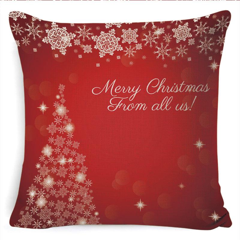 Winter Merry Christmas Cushion Cover Red Christmas Santa Claus Greeting Christmas Pillow Covers Red Plaid Pillow Covers Christmas Tree Snowflakes Text Pillow Cover