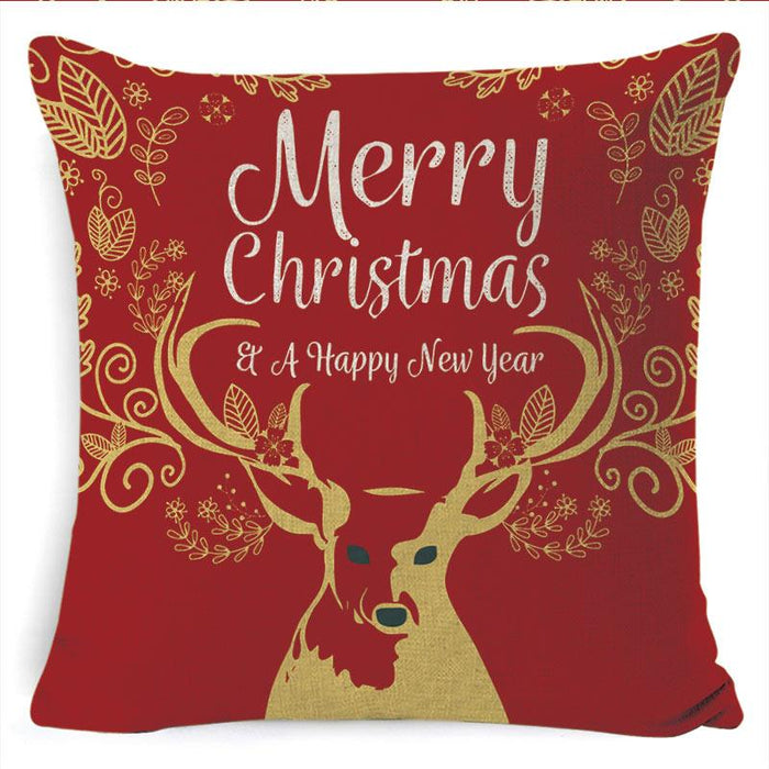 Winter Merry Christmas Cushion Cover Red Christmas Santa Claus Greeting Christmas Pillow Covers Red Plaid Pillow Covers Christmas Tree Snowflakes Text Pillow Cover