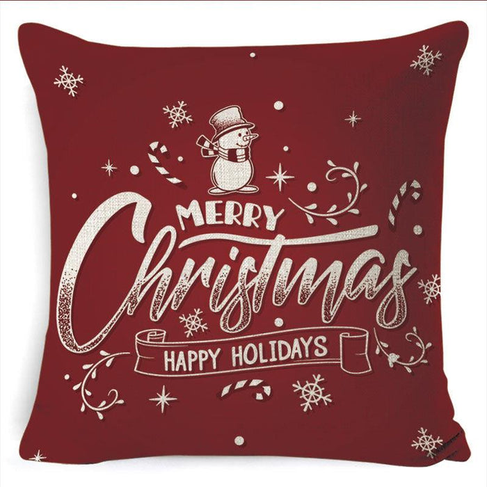 Winter Merry Christmas Cushion Cover Red Christmas Santa Claus Greeting Christmas Pillow Covers Red Plaid Pillow Covers Christmas Tree Snowflakes Text Pillow Cover