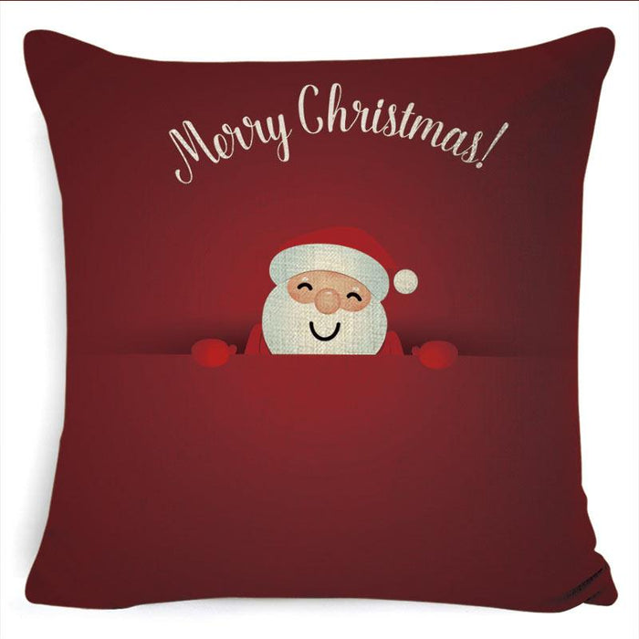 Winter Merry Christmas Cushion Cover Red Christmas Santa Claus Greeting Christmas Pillow Covers Red Plaid Pillow Covers Christmas Tree Snowflakes Text Pillow Cover