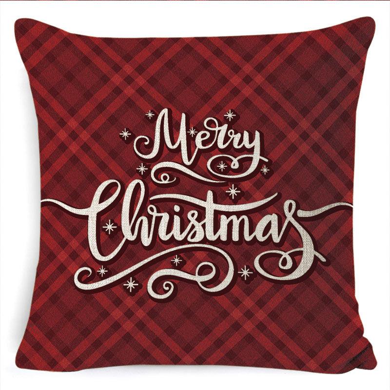 Winter Merry Christmas Cushion Cover Red Christmas Santa Claus Greeting Christmas Pillow Covers Red Plaid Pillow Covers Christmas Tree Snowflakes Text Pillow Cover