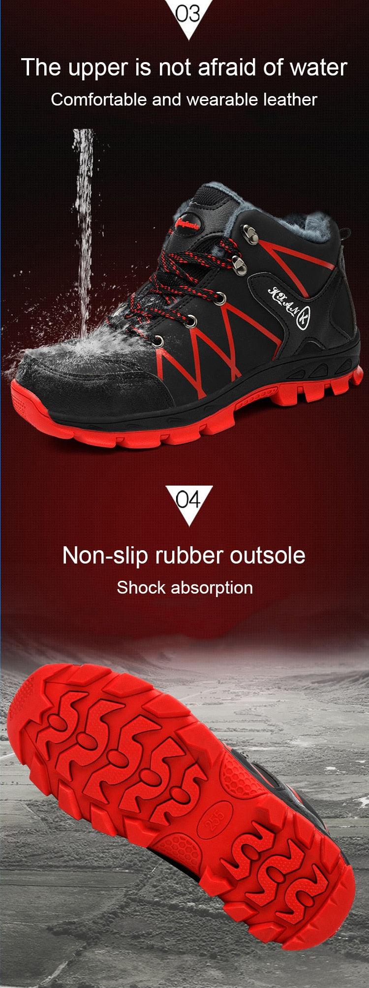 Winter Safety Shoes Waterproof Men's Boots Outdoor Warm Waterproof Non-slip Ankle Snow Boot Thick Plush Rubber Outdoor Snow Boots Winter Trail Camping Durable Cold Weather Shoes