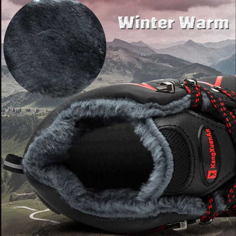 Winter Safety Shoes Waterproof Men's Boots Outdoor Warm Waterproof Non-slip Ankle Snow Boot Thick Plush Rubber Outdoor Snow Boots Winter Trail Camping Durable Cold Weather Shoes