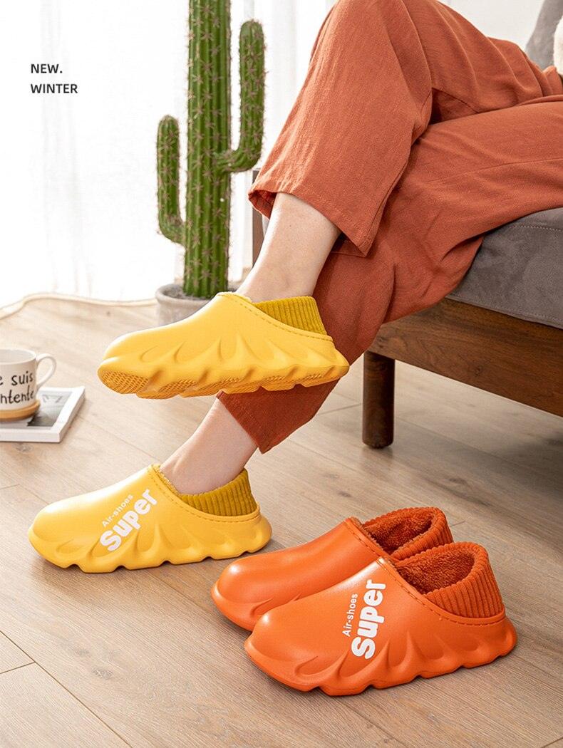 Winter Slippers Warm Men Shoes Waterproof Women Couples Non-Slip Plush Cotton Indoor Outdoor Cozy Home Autumn Thick Slippers Cozy Slip-On Memory Foam Fur House Slippers Warm Fleece Lining Indoor Outdoor Garden Bedroom Plush Shoes