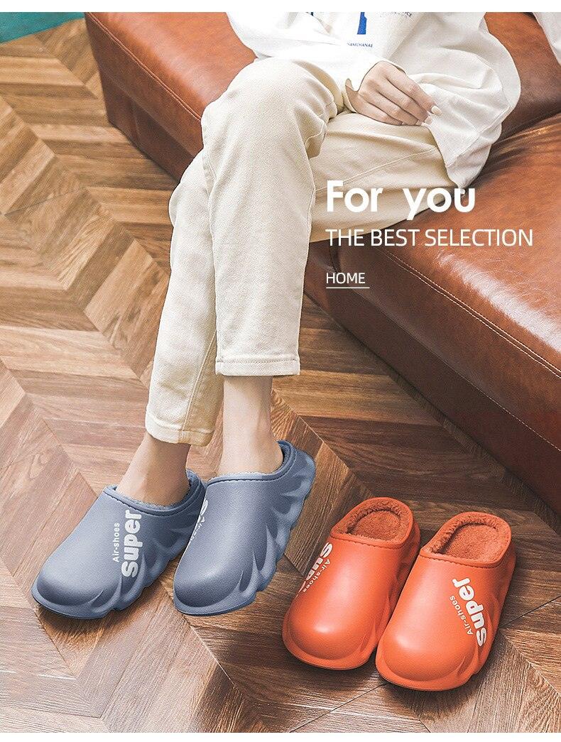 Winter Slippers Warm Men Shoes Waterproof Women Couples Non-Slip Plush Cotton Indoor Outdoor Cozy Home Autumn Thick Slippers Cozy Slip-On Memory Foam Fur House Slippers Warm Fleece Lining Indoor Outdoor Garden Bedroom Plush Shoes