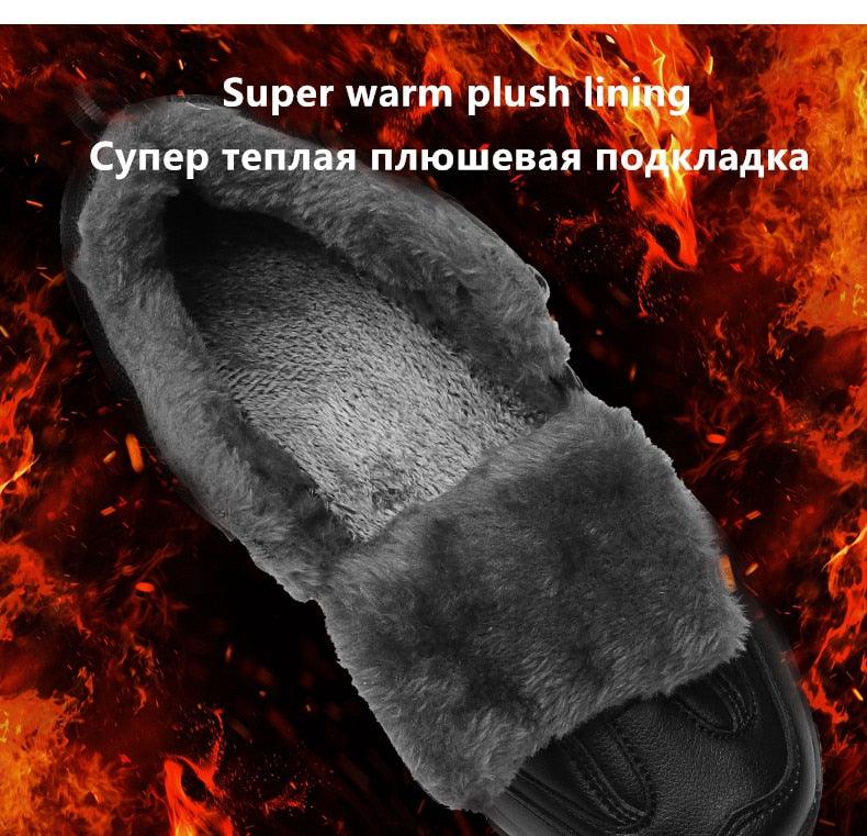 Winter Snow Boots Waterproof Leather Sneakers Super Warm Men's Boots Outdoor Hiking Boots Warm Fur Line Hiking Boot Outdoor Walking Shoes Casual Leather Booties For Men