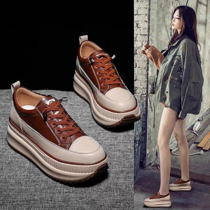 Winter Thich Womans Sneakers Warm Casual Vulcanized Shoes High Platform Boots Lace Up High Top Leather Sneakers Woman High Fashion Thick Soled Sports Walking  Platform Shoes 7CM