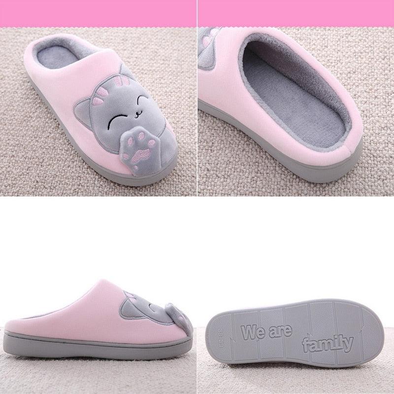 Winter Warm Home Slippers Women Cat Non-Slip Home Shoes Indoor Floor Bedroom Couple Plush House Slippers Comfort Plush Cute House Lucky Cat Warm Indoor Home Shoes