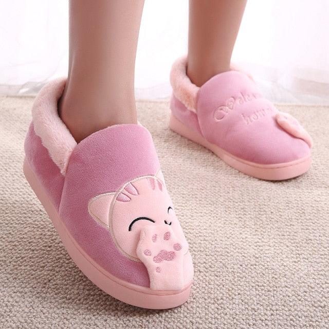 Winter Warm Home Slippers Women Cat Non-Slip Home Shoes Indoor Floor Bedroom Couple Plush House Slippers Comfort Plush Cute House Lucky Cat Warm Indoor Home Shoes