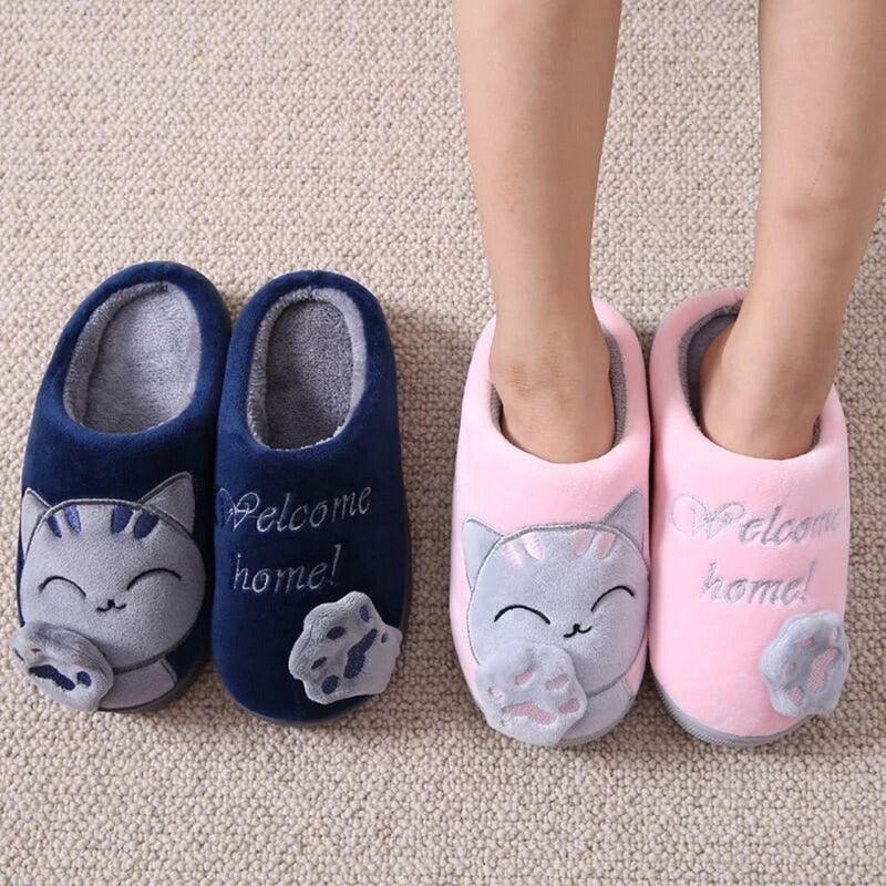 Winter Warm Home Slippers Women Cat Non-Slip Home Shoes Indoor Floor Bedroom Couple Plush House Slippers Comfort Plush Cute House Lucky Cat Warm Indoor Home Shoes