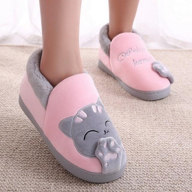 Winter Warm Home Slippers Women Cat Non-Slip Home Shoes Indoor Floor Bedroom Couple Plush House Slippers Comfort Plush Cute House Lucky Cat Warm Indoor Home Shoes