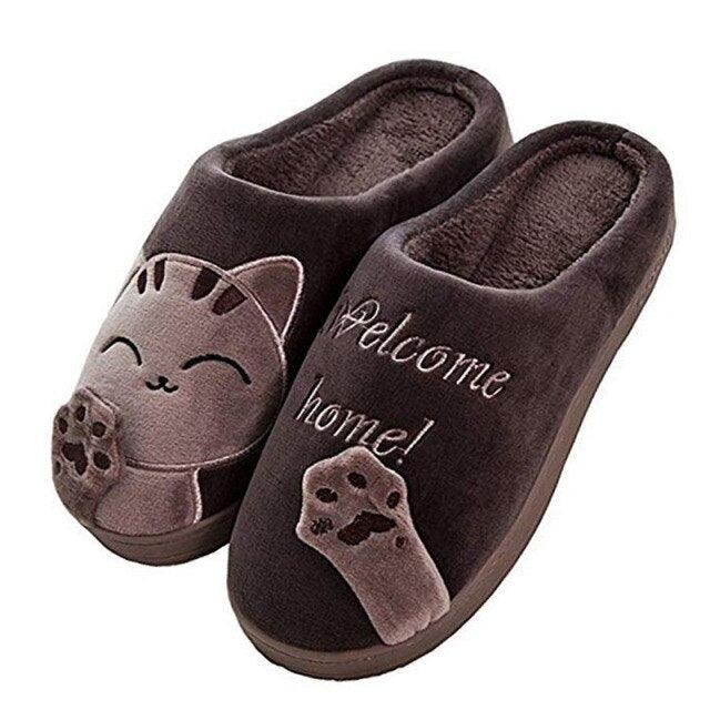 Winter Warm Home Slippers Women Cat Non-Slip Home Shoes Indoor Floor Bedroom Couple Plush House Slippers Comfort Plush Cute House Lucky Cat Warm Indoor Home Shoes