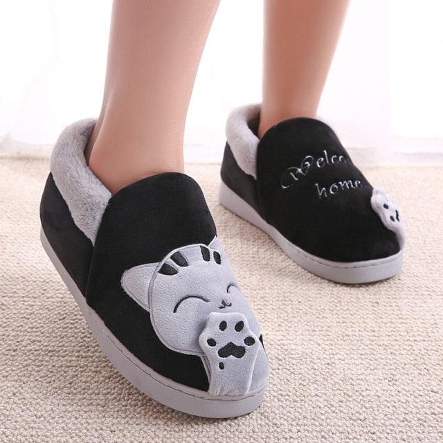 Winter Warm Home Slippers Women Cat Non-Slip Home Shoes Indoor Floor Bedroom Couple Plush House Slippers Comfort Plush Cute House Lucky Cat Warm Indoor Home Shoes