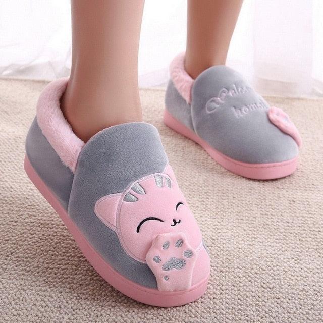 Winter Warm Home Slippers Women Cat Non-Slip Home Shoes Indoor Floor Bedroom Couple Plush House Slippers Comfort Plush Cute House Lucky Cat Warm Indoor Home Shoes