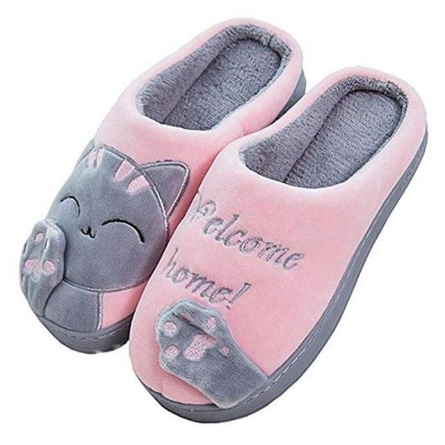 Winter Warm Home Slippers Women Cat Non-Slip Home Shoes Indoor Floor Bedroom Couple Plush House Slippers Comfort Plush Cute House Lucky Cat Warm Indoor Home Shoes