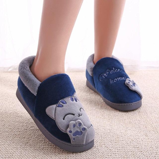 Winter Warm Home Slippers Women Cat Non-Slip Home Shoes Indoor Floor Bedroom Couple Plush House Slippers Comfort Plush Cute House Lucky Cat Warm Indoor Home Shoes