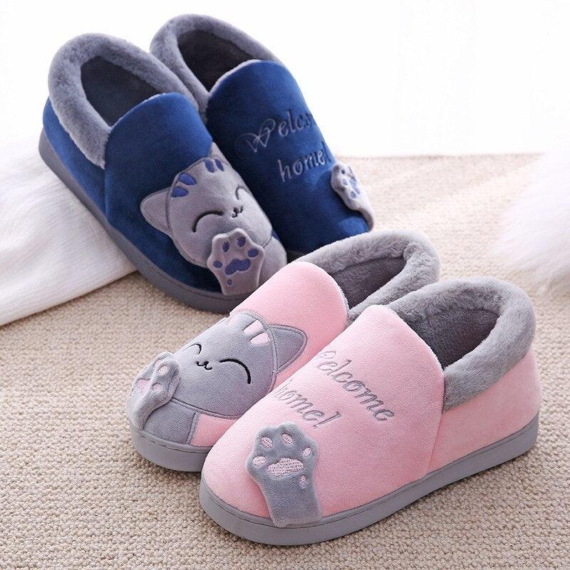 Winter Warm Home Slippers Women Cat Non-Slip Home Shoes Indoor Floor Bedroom Couple Plush House Slippers Comfort Plush Cute House Lucky Cat Warm Indoor Home Shoes