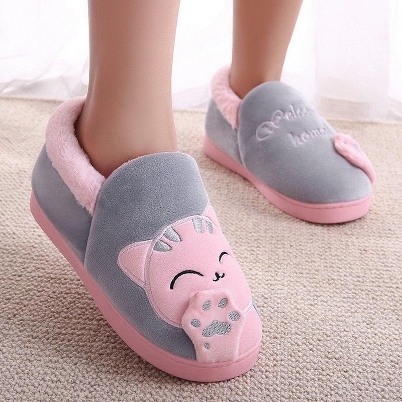 Winter Warm Home Slippers Women Cat Non-Slip Home Shoes Indoor Floor Bedroom Couple Plush House Slippers Comfort Plush Cute House Lucky Cat Warm Indoor Home Shoes