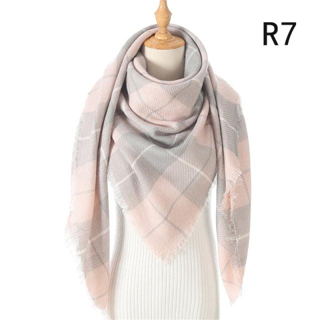 Winter Warm Soft Bandana Plaid Warm Headwear Triangle Scarves Scarf Cashmere Scarf Knit Wraps Shawls Hijabs Shawls Escharpe Elegant Cashmere Scarf Head Wrap Bandana Blanket Shawls Wraps For Female