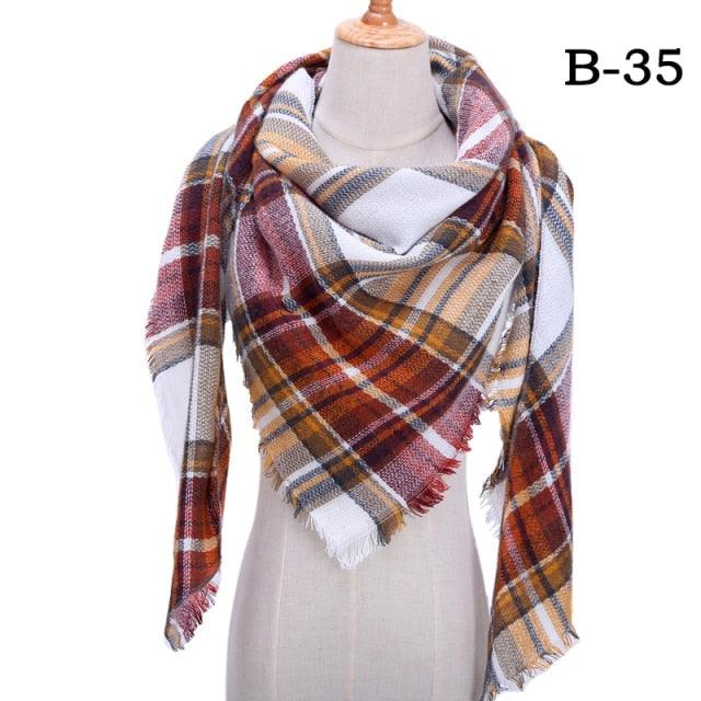 Winter Warm Soft Bandana Plaid Warm Headwear Triangle Scarves Scarf Cashmere Scarf Knit Wraps Shawls Hijabs Shawls Escharpe Elegant Cashmere Scarf Head Wrap Bandana Blanket Shawls Wraps For Female