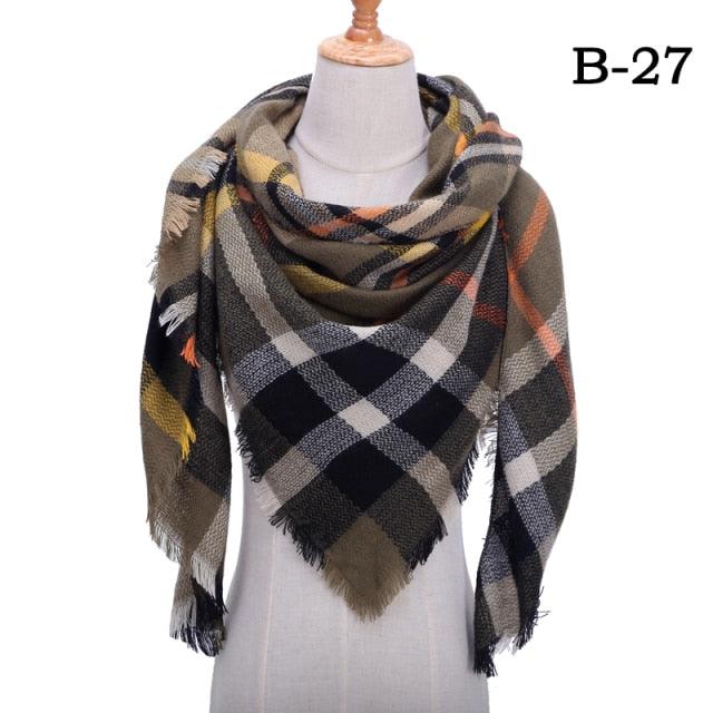 Winter Warm Soft Bandana Plaid Warm Headwear Triangle Scarves Scarf Cashmere Scarf Knit Wraps Shawls Hijabs Shawls Escharpe Elegant Cashmere Scarf Head Wrap Bandana Blanket Shawls Wraps For Female