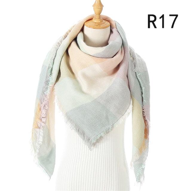 Winter Warm Soft Bandana Plaid Warm Headwear Triangle Scarves Scarf Cashmere Scarf Knit Wraps Shawls Hijabs Shawls Escharpe Elegant Cashmere Scarf Head Wrap Bandana Blanket Shawls Wraps For Female