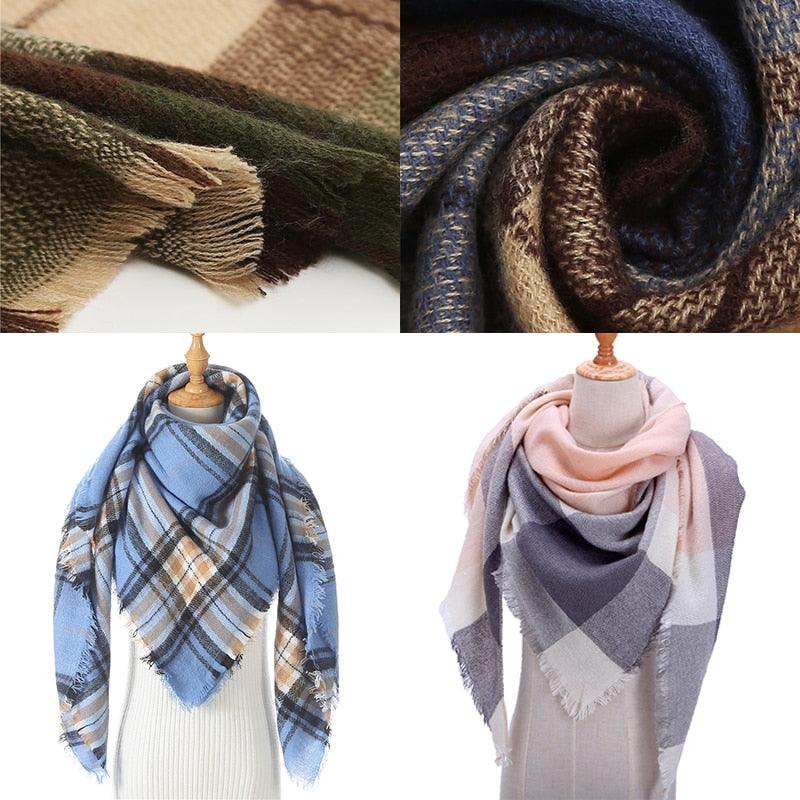 Winter Warm Soft Bandana Plaid Warm Headwear Triangle Scarves Scarf Cashmere Scarf Knit Wraps Shawls Hijabs Shawls Escharpe Elegant Cashmere Scarf Head Wrap Bandana Blanket Shawls Wraps For Female