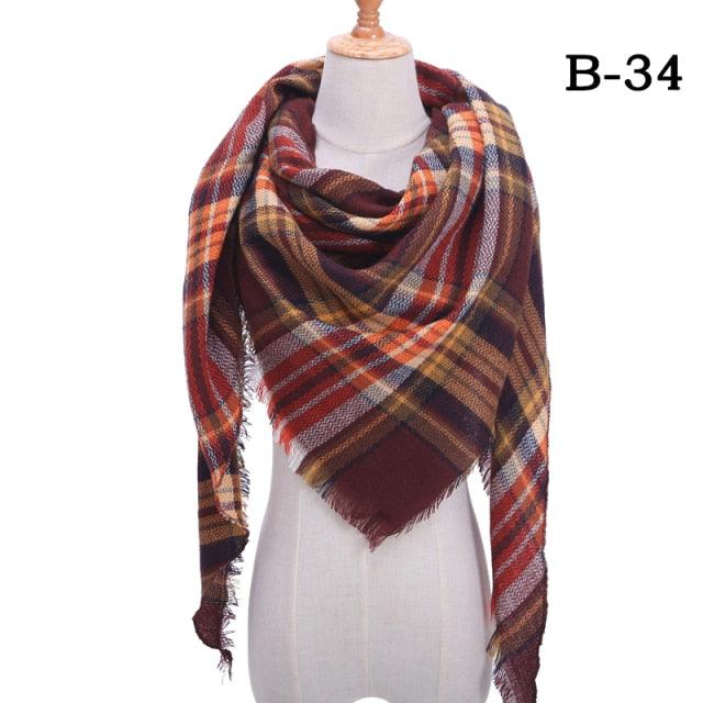 Winter Warm Soft Bandana Plaid Warm Headwear Triangle Scarves Scarf Cashmere Scarf Knit Wraps Shawls Hijabs Shawls Escharpe Elegant Cashmere Scarf Head Wrap Bandana Blanket Shawls Wraps For Female