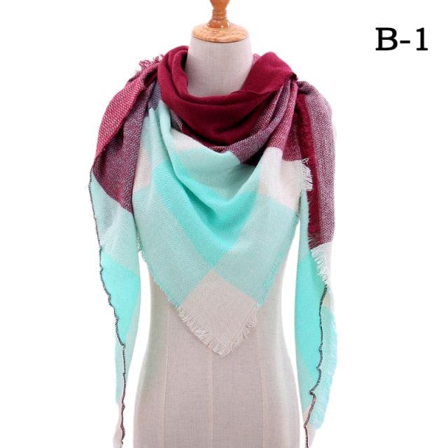 Winter Warm Soft Bandana Plaid Warm Headwear Triangle Scarves Scarf Cashmere Scarf Knit Wraps Shawls Hijabs Shawls Escharpe Elegant Cashmere Scarf Head Wrap Bandana Blanket Shawls Wraps For Female