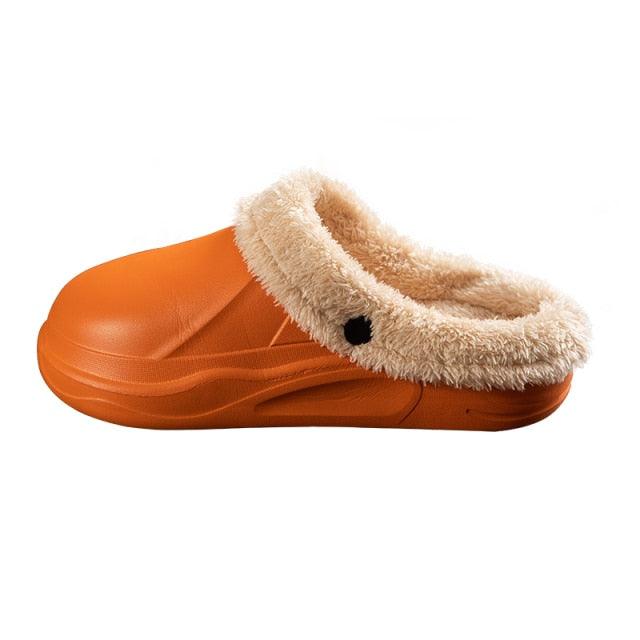 Winter Woman Plush Waterproof Warm Fur Slippers Lady Clogs Lovers Home Indoor Floor Cotton Shoes Fluffy Fleece Lined Winter Indoor Outdoor Non-Slip House Home Slip On Garden Men Women Shoes