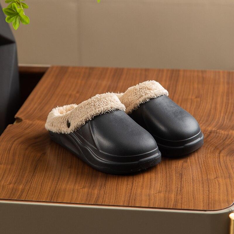 Winter Woman Plush Waterproof Warm Fur Slippers Lady Clogs Lovers Home Indoor Floor Cotton Shoes Fluffy Fleece Lined Winter Indoor Outdoor Non-Slip House Home Slip On Garden Men Women Shoes