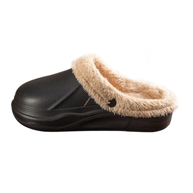 Winter Woman Plush Waterproof Warm Fur Slippers Lady Clogs Lovers Home Indoor Floor Cotton Shoes Fluffy Fleece Lined Winter Indoor Outdoor Non-Slip House Home Slip On Garden Men Women Shoes