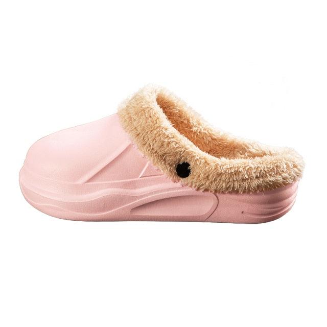 Winter Woman Plush Waterproof Warm Fur Slippers Lady Clogs Lovers Home Indoor Floor Cotton Shoes Fluffy Fleece Lined Winter Indoor Outdoor Non-Slip House Home Slip On Garden Men Women Shoes