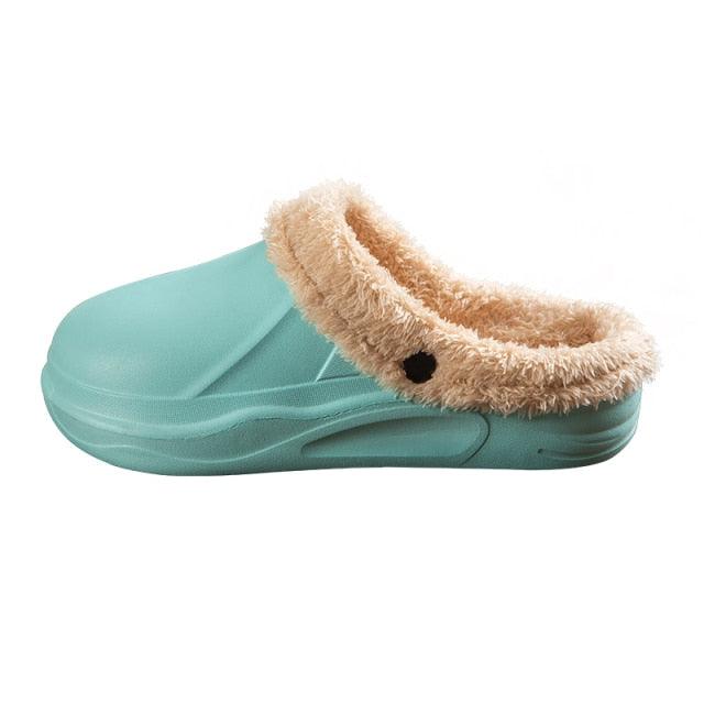 Winter Woman Plush Waterproof Warm Fur Slippers Lady Clogs Lovers Home Indoor Floor Cotton Shoes Fluffy Fleece Lined Winter Indoor Outdoor Non-Slip House Home Slip On Garden Men Women Shoes