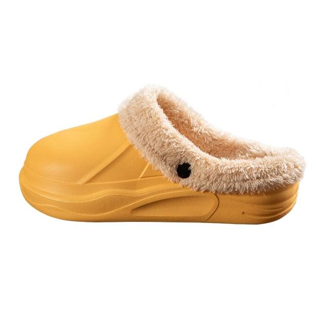 Winter Woman Plush Waterproof Warm Fur Slippers Lady Clogs Lovers Home Indoor Floor Cotton Shoes Fluffy Fleece Lined Winter Indoor Outdoor Non-Slip House Home Slip On Garden Men Women Shoes