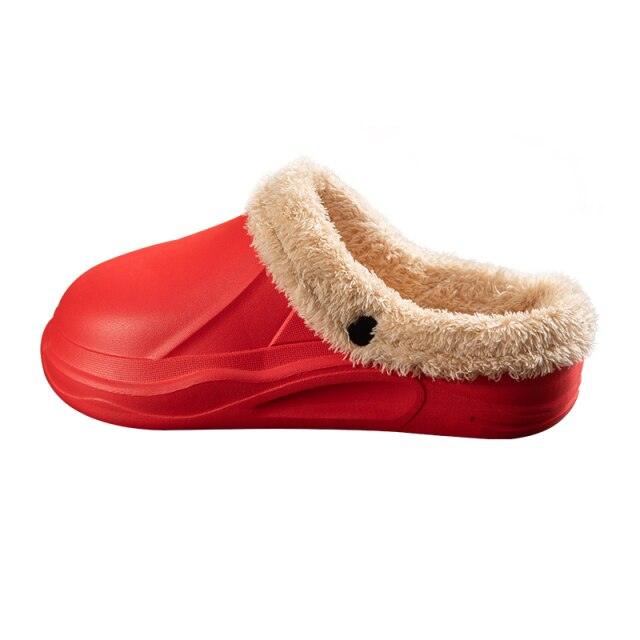 Winter Woman Plush Waterproof Warm Fur Slippers Lady Clogs Lovers Home Indoor Floor Cotton Shoes Fluffy Fleece Lined Winter Indoor Outdoor Non-Slip House Home Slip On Garden Men Women Shoes