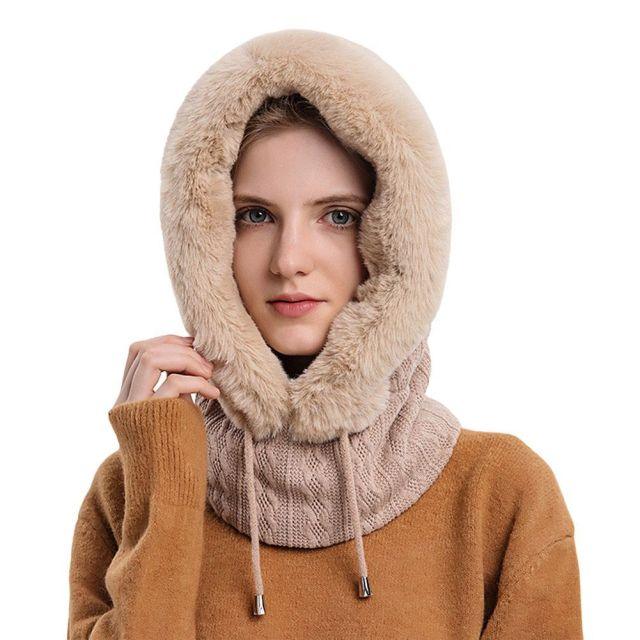 Winter Women 3 in 1 Knitted Ski Hat With Scarf Neck Warmer Fleece Lined Hood Face Mask Adult Balaclava For Outdoor Sports Balaclava Wind-Resistant Winter Face Mask Fleece Ski Mask for Men and Women Warm Face Cover Hat Cap Scarf