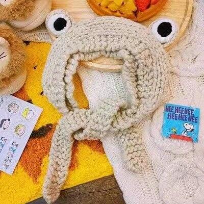 Winter Women Frog Crochet Knitted Hat Hip Hop Skellies Beanies Streetwear Costume Accessory Gift Warm Party Bonnets Cap Kids Knitted Beanie Hat Cute Frog Cartoon Winter Warmer Cap with Big Eyes for Baby Boys Girls