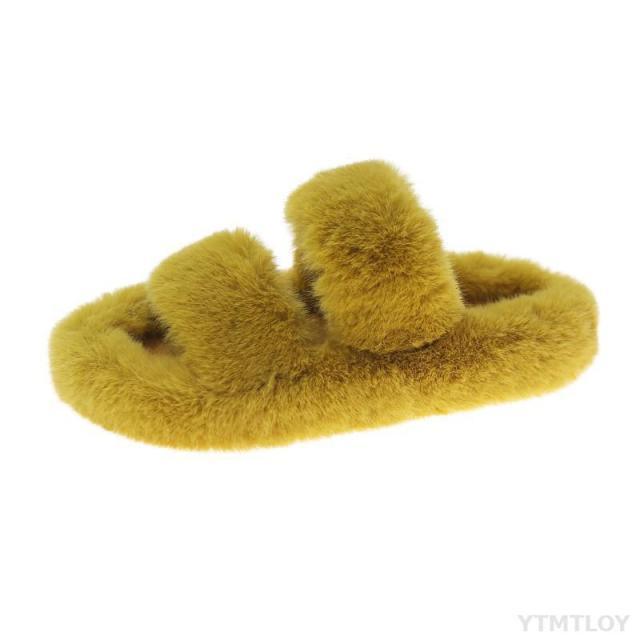 Winter Women House Furry Slippers Fashion Faux Fur Warm Shoes Slip On Flats Home Slides Plush Indoor Furry Cozy Open Toe House Shoes Indoor Outdoor Faux Fur Warm Comfy Slippers