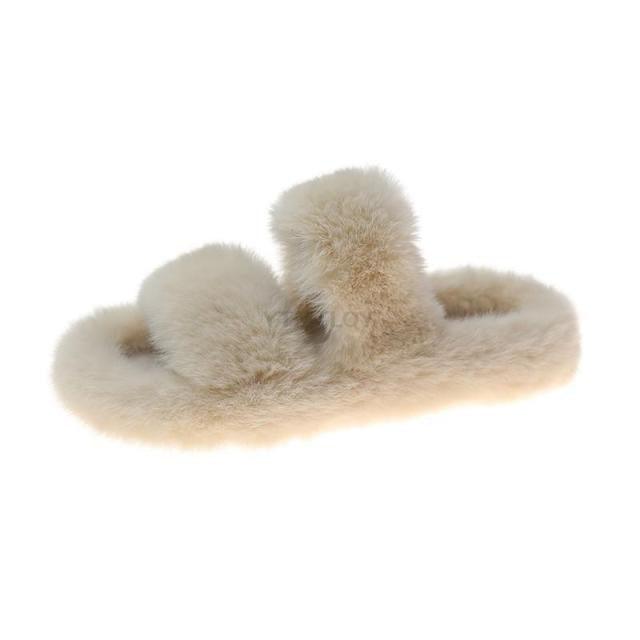 Winter Women House Furry Slippers Fashion Faux Fur Warm Shoes Slip On Flats Home Slides Plush Indoor Furry Cozy Open Toe House Shoes Indoor Outdoor Faux Fur Warm Comfy Slippers