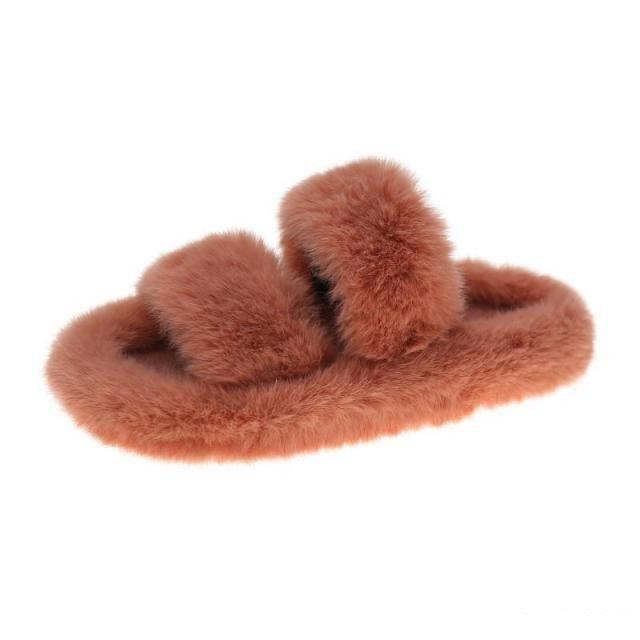 Winter Women House Furry Slippers Fashion Faux Fur Warm Shoes Slip On Flats Home Slides Plush Indoor Furry Cozy Open Toe House Shoes Indoor Outdoor Faux Fur Warm Comfy Slippers