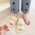 Winter Women House Furry Slippers Fashion Faux Fur Warm Shoes Slip On Flats Home Slides Plush Indoor Furry Cozy Open Toe House Shoes Indoor Outdoor Faux Fur Warm Comfy Slippers