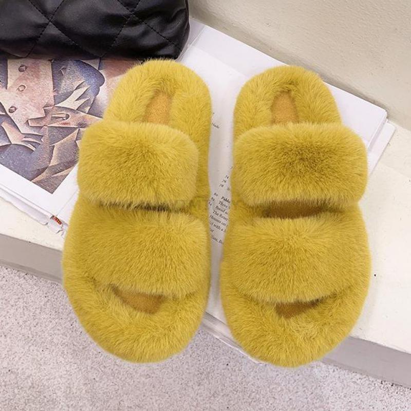 Winter Women House Furry Slippers Fashion Faux Fur Warm Shoes Slip On Flats Home Slides Plush Indoor Furry Cozy Open Toe House Shoes Indoor Outdoor Faux Fur Warm Comfy Slippers