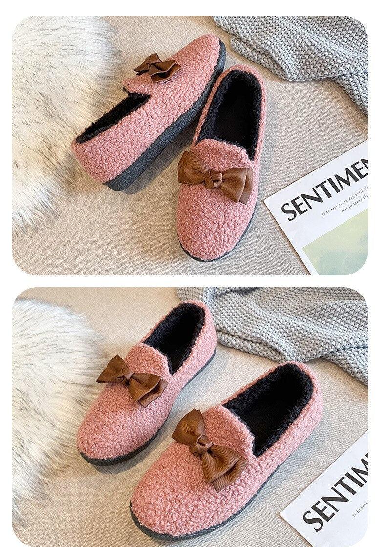 Winter Women's Shoes New Plush Shoes Plush Warm Casual And Cotton Shoes Memory Foam Plush Lined House Shoes Indoor Outdoor Anti-Skid Rubber Sole Shoes