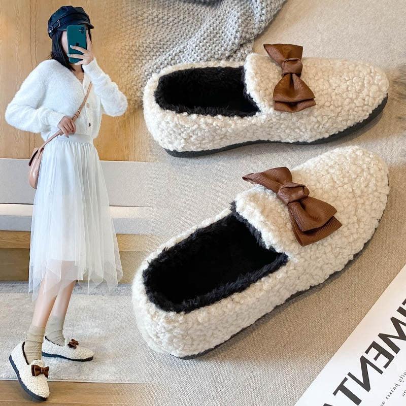 Winter Women's Shoes New Plush Shoes Plush Warm Casual And Cotton Shoes Memory Foam Plush Lined House Shoes Indoor Outdoor Anti-Skid Rubber Sole Shoes