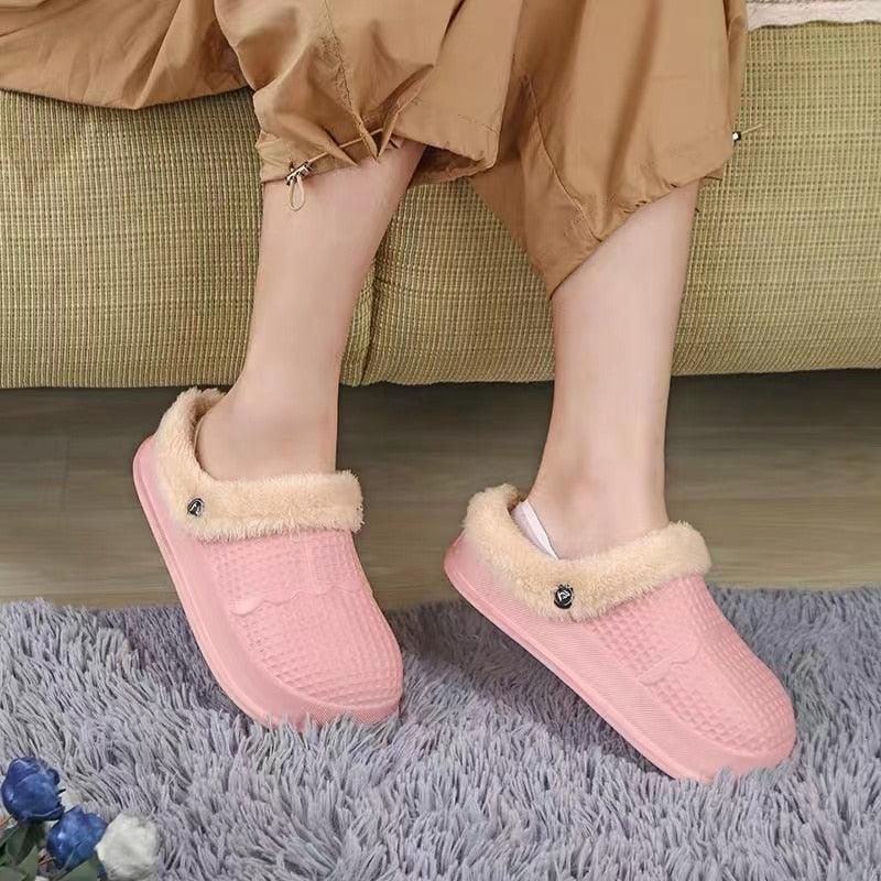 Winter Women's Slippers Warm Clogs Sandals Waterproof Slippers For Women Waterproof Slippers Fur Lined Clogs Winter Garden Shoes Warm House Family Women Shoes