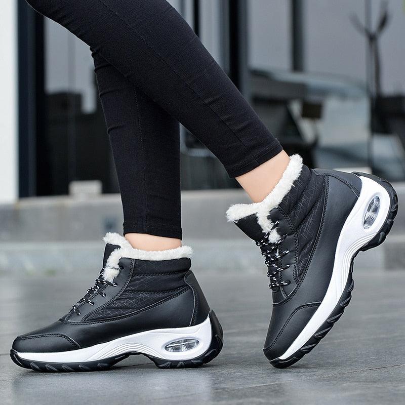 Winter Women's Sneakers Fashion Breathable Casual Running Winter Warm Anti-Slip Soft Sole Warm Fur Lined Winter Womens High Heels Sneakers